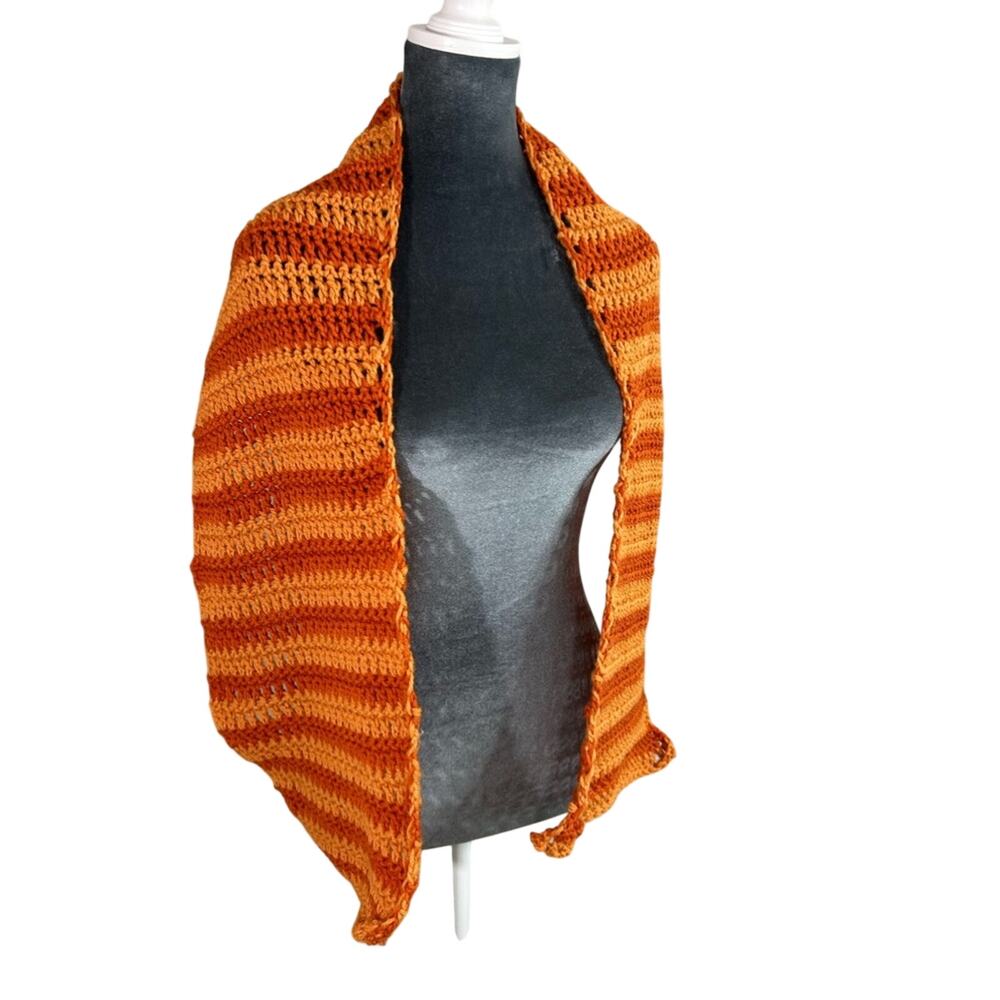 Handmade- Orange stripe - monochromatic crochet scarf- 68 in long - cottage